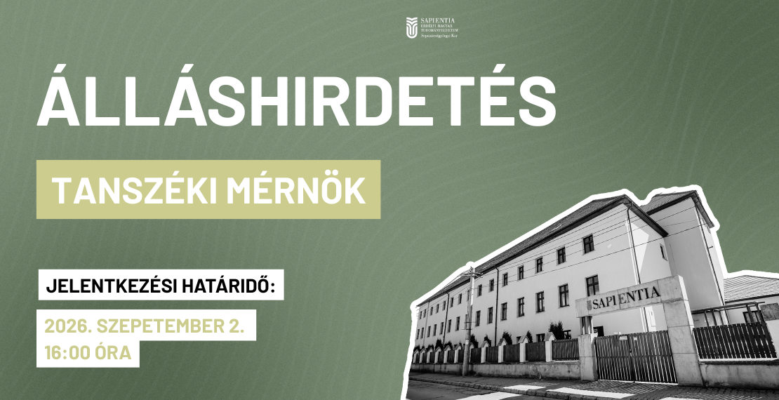 ÁLLÁSHIRDETÉS – TANSZÉKI MÉRNÖK MUNKAKÖR BETÖLTÉSÉRE
